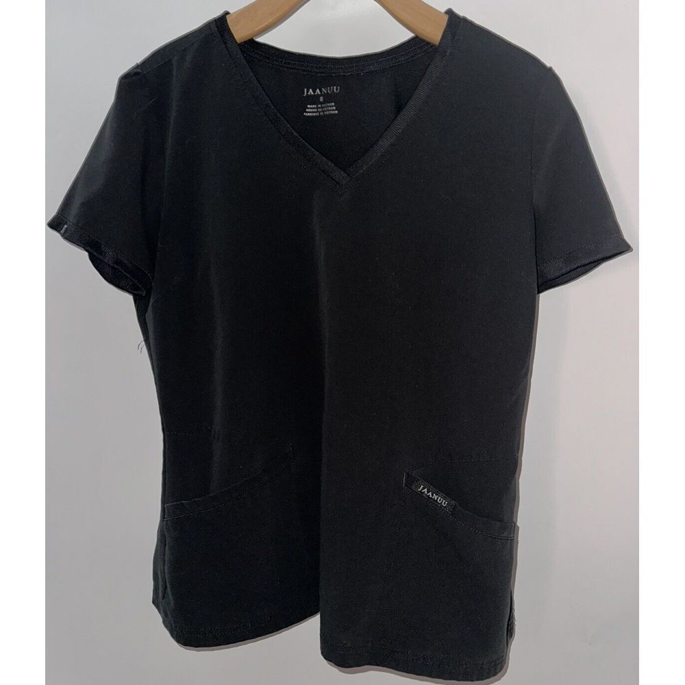 Jannuu Women's Small Black V Neck Scrub Top Front Pockets - Picture 1 of 4